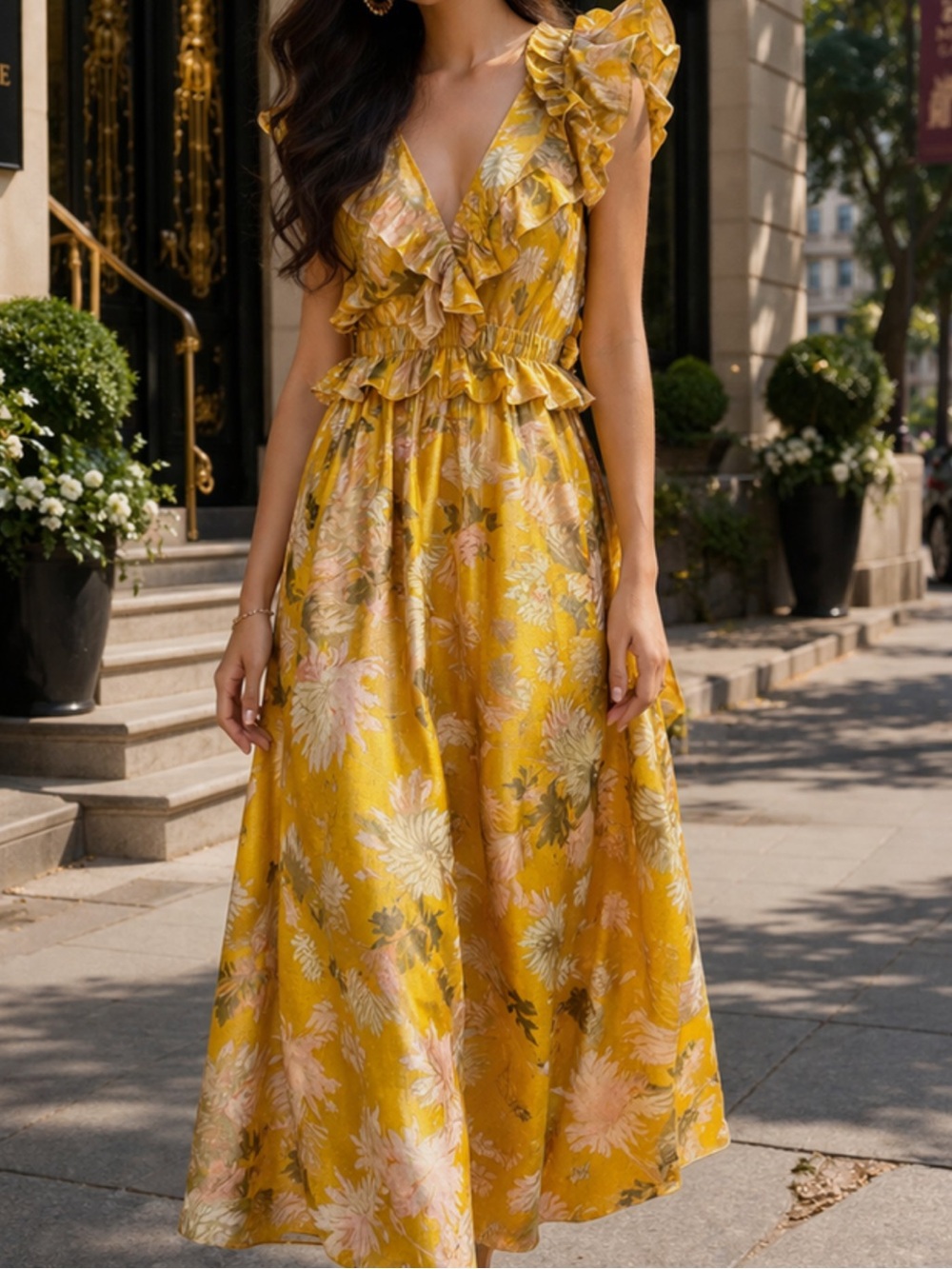 H&M Lyocell Blend Flounced Ruffle Dress, Size Extra SMALL